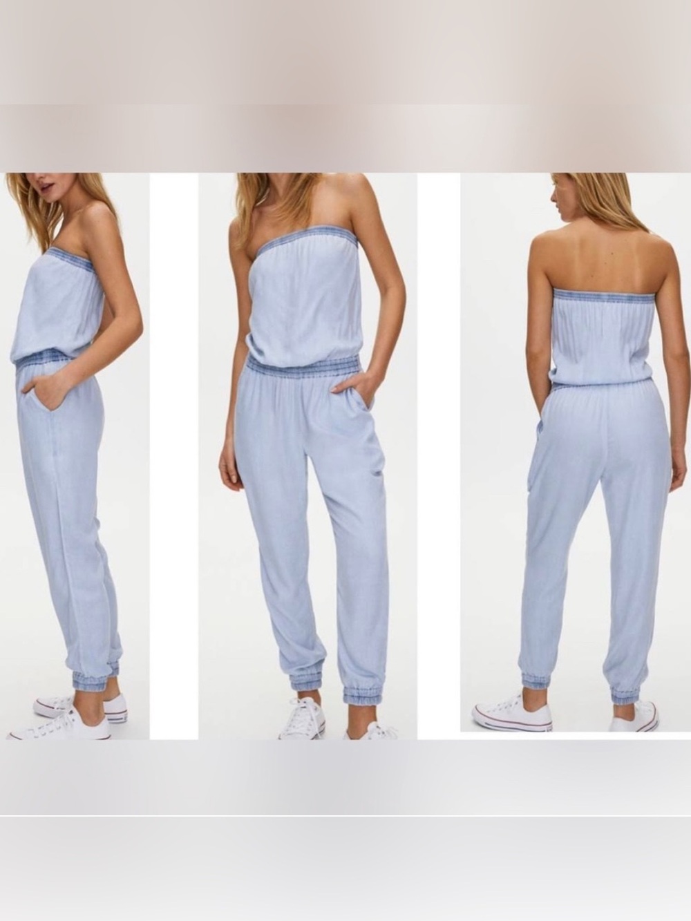 Aritzia Light Blue Strapless Romper Jumpsuit